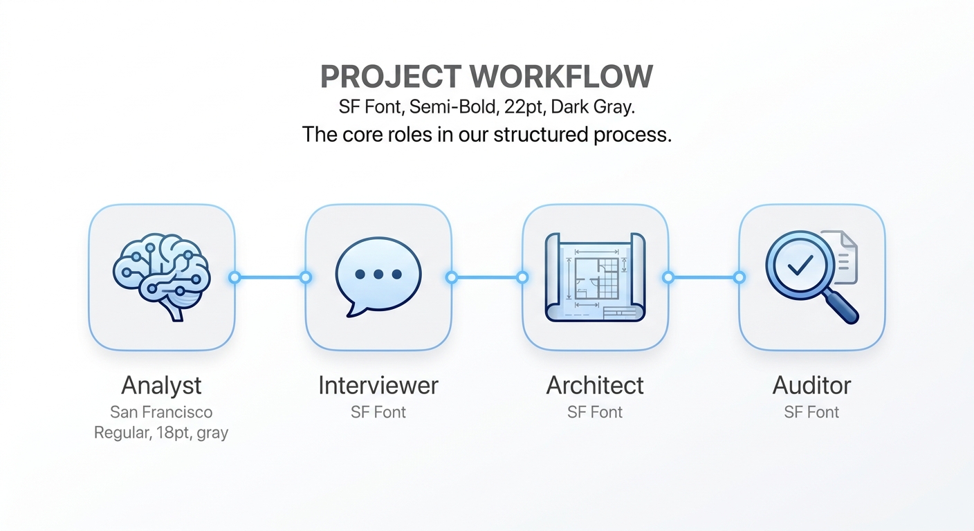 Prompt: A minimalist infographic in the style of Apple's design guides. Four simple, elegant icons in a horizontal flow: a stylized brain, a chat bubble, a blue